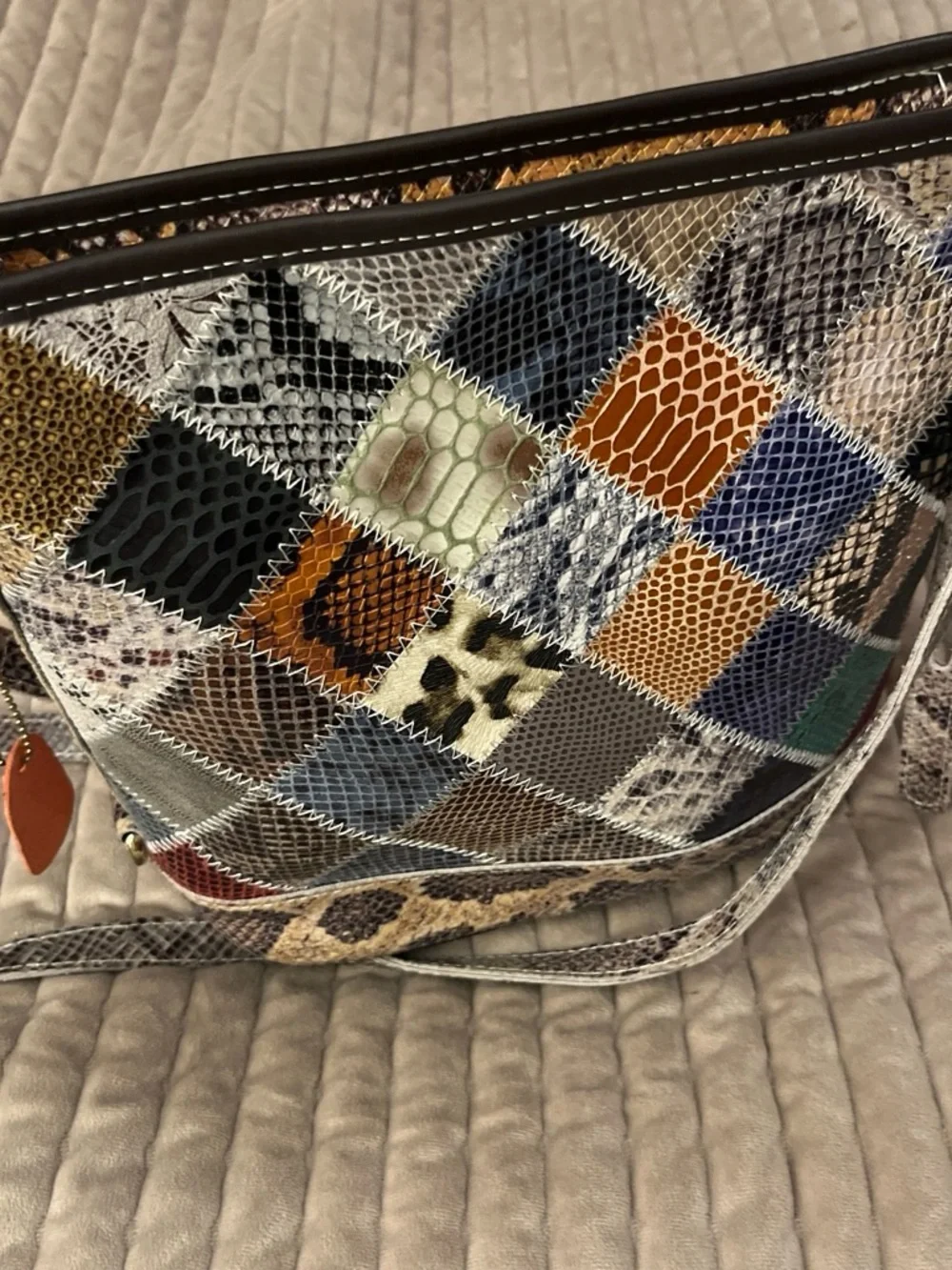 Chaos by Elsie Patchwork Multicolor Snake-Texture Crossbody bag